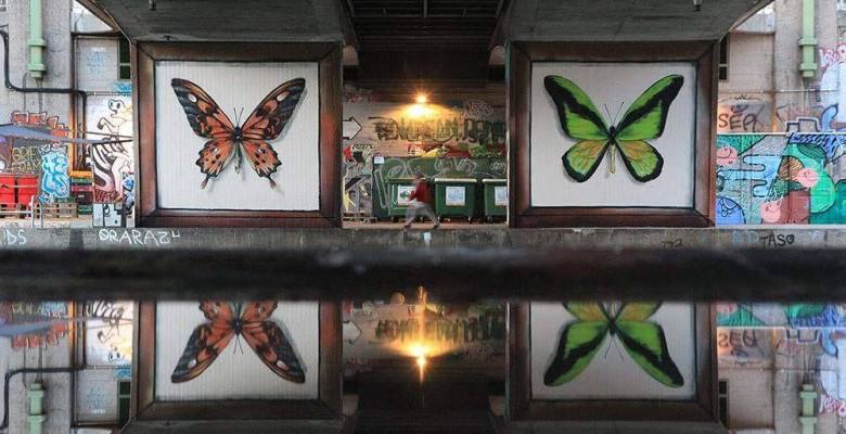 стрит-арт бабочки на фасадах